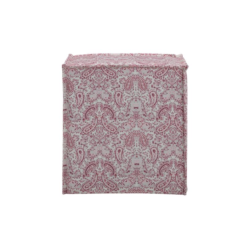 Capri  Ottoman  Paisley Red  Linen  Upholstered  Piping  Accents