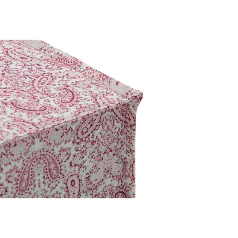 Capri  Ottoman  Paisley Red  Linen  Upholstered  Piping  Accents