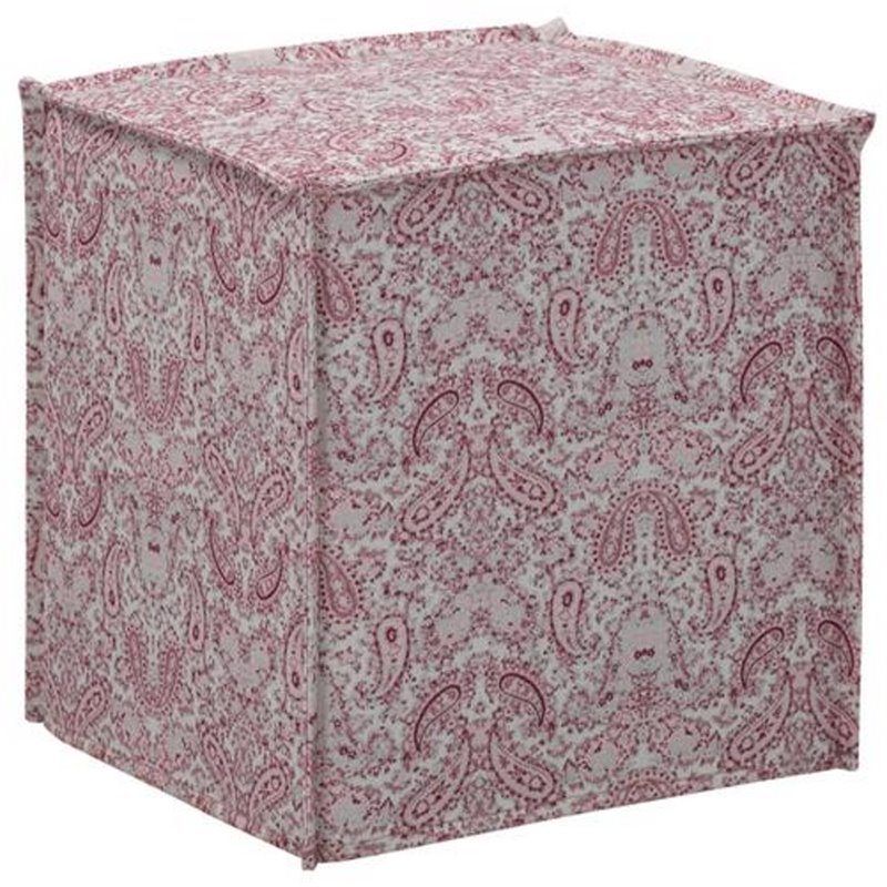 Capri  Ottoman  Paisley Red  Linen  Upholstered  Piping  Accents