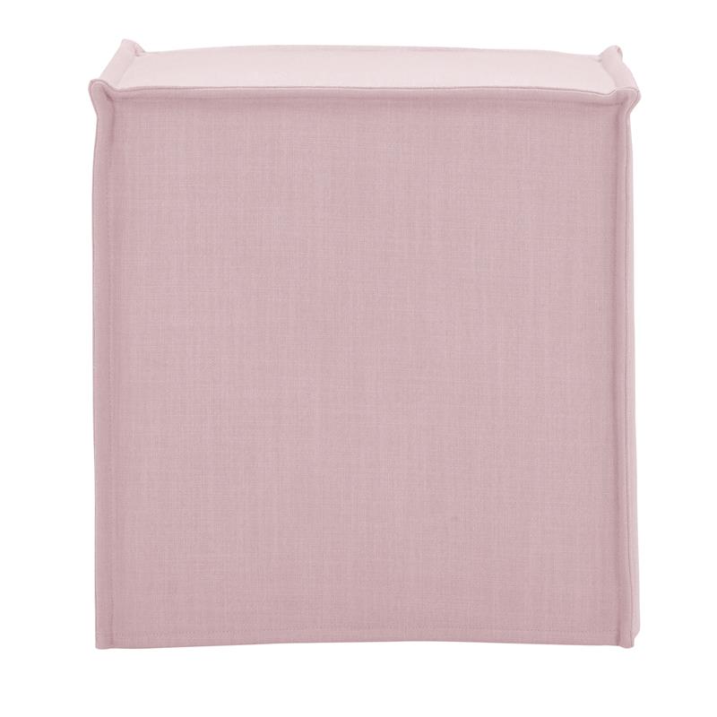 Capri Ottoman Light Pink Linen Upholstered Piping Accents
