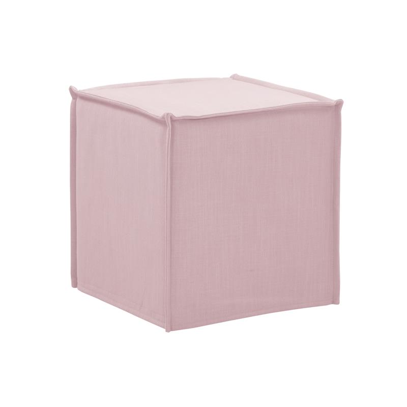 Capri Ottoman Light Pink Linen Upholstered Piping Accents