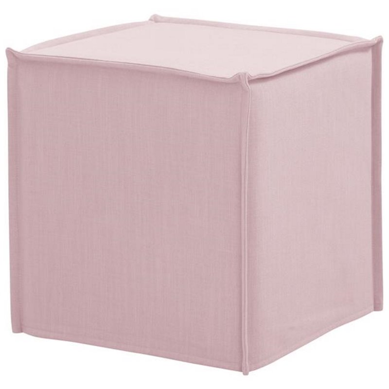 Capri Ottoman Light Pink Linen Upholstered Piping Accents