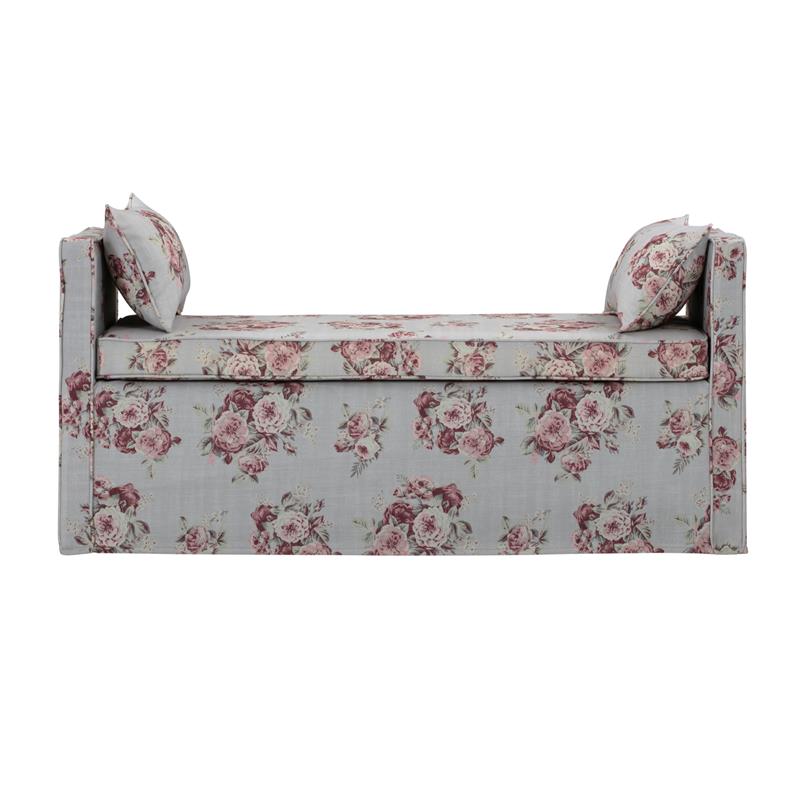Yazmin  Bench  Manor  Floral  Linen  Upholstered  Piping  Details