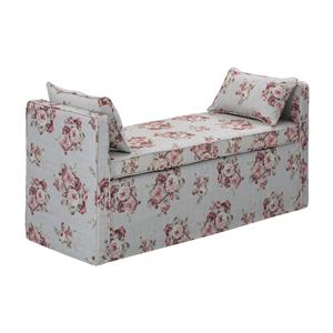Yazmin  Bench  Manor  Floral  Linen  Upholstered  Piping  Details