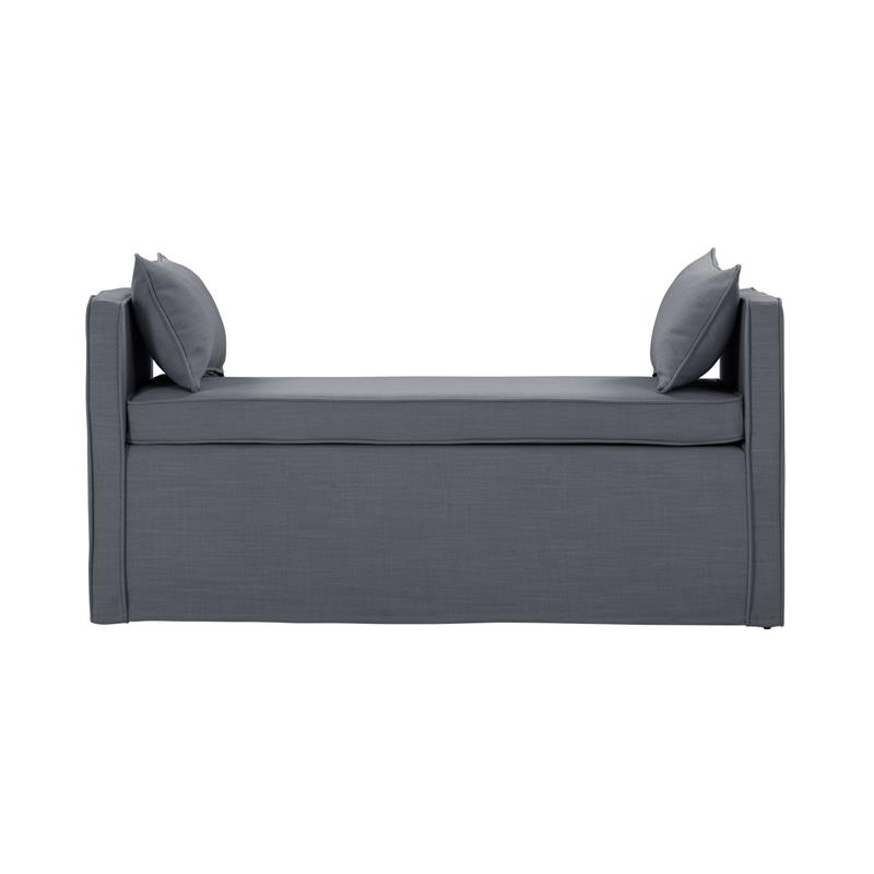 Yazmin  Bench  Dark  Gray Linen  Upholstered  Piping  Details