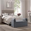 Yazmin  Bench  Dark  Gray Linen  Upholstered  Piping  Details