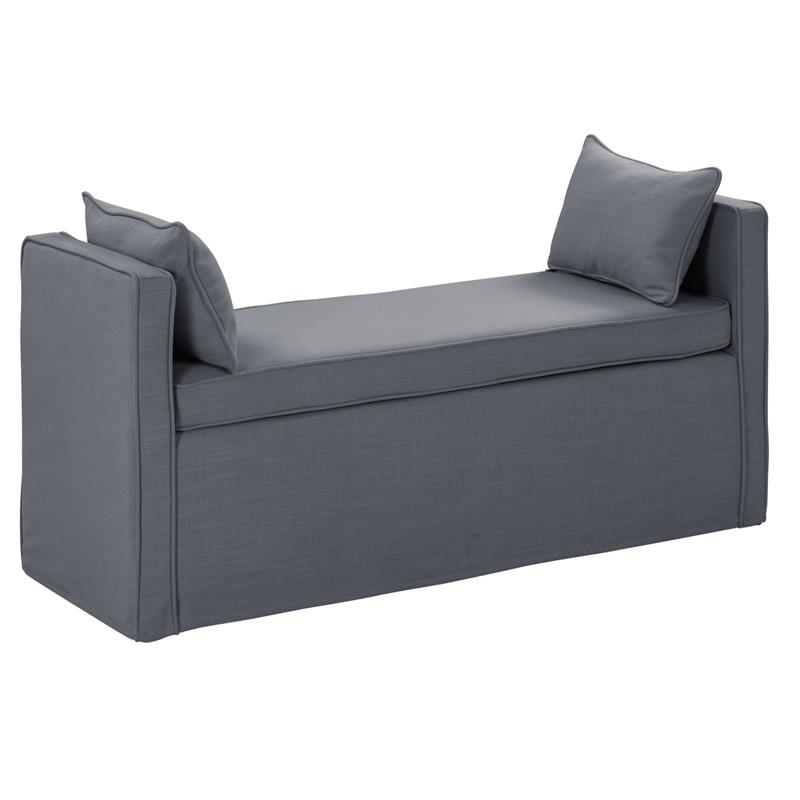 Yazmin  Bench  Dark  Gray Linen  Upholstered  Piping  Details