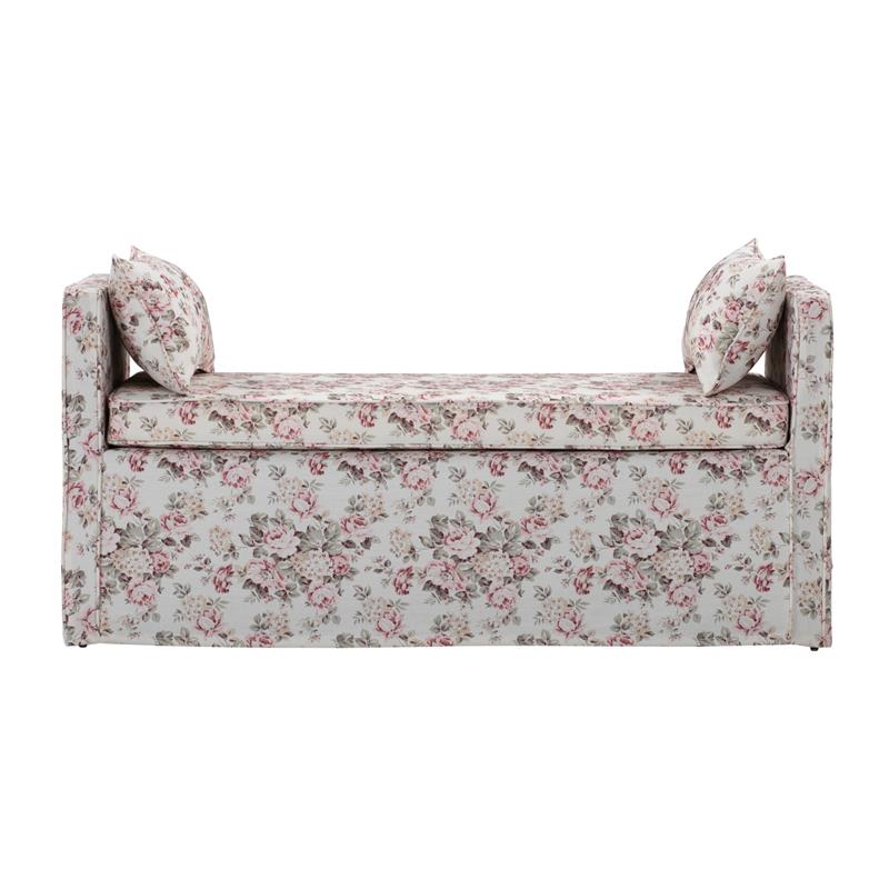 Yazmin  Bench  Cluster  Red  Linen  Upholstered  Piping  Details