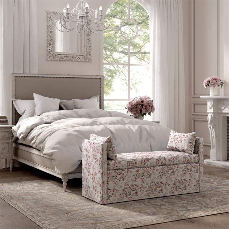 Yazmin  Bench  Cluster  Red  Linen  Upholstered  Piping  Details