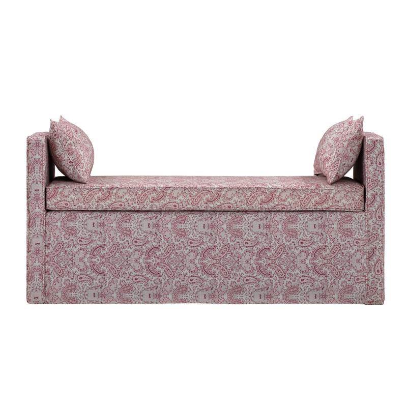 Yazmin Bench Paisley Red Linen Upholstered Piping Details