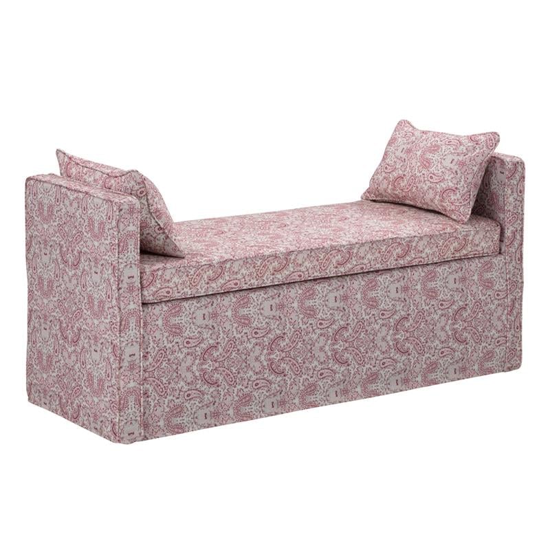 Yazmin Bench Paisley Red Linen Upholstered Piping Details