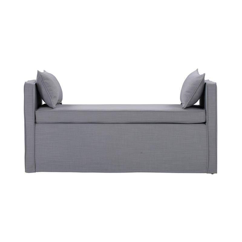 Yazmin  Bench  Light  Gray  Linen  Upholstered  Piping  Details