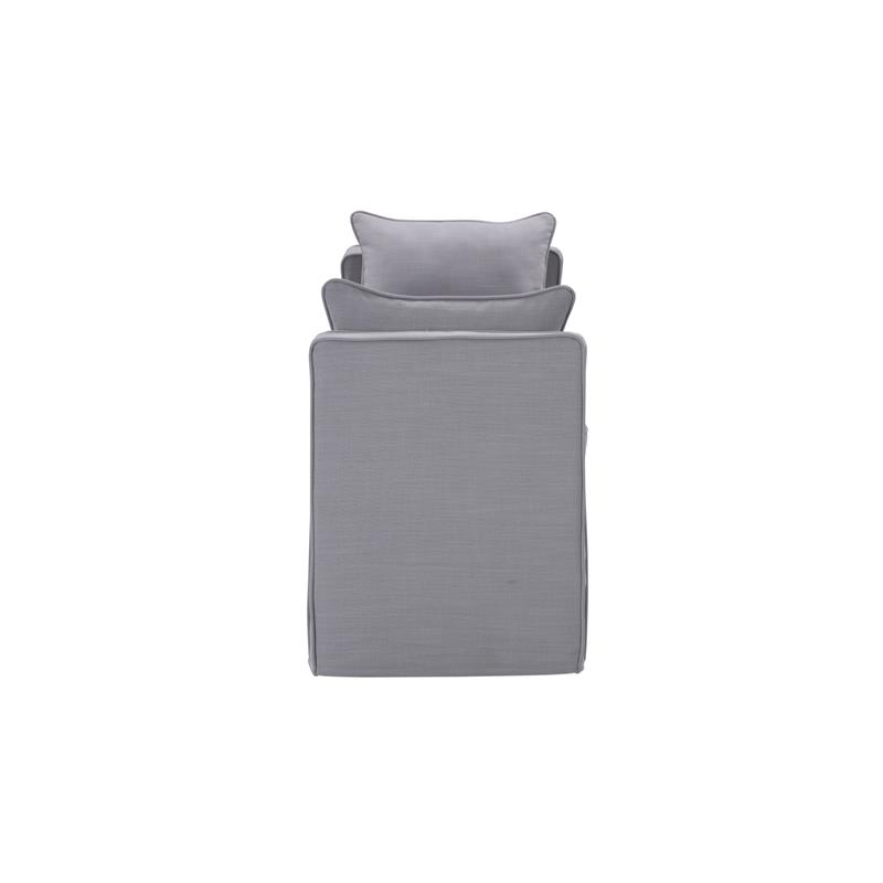Yazmin  Bench  Light  Gray  Linen  Upholstered  Piping  Details