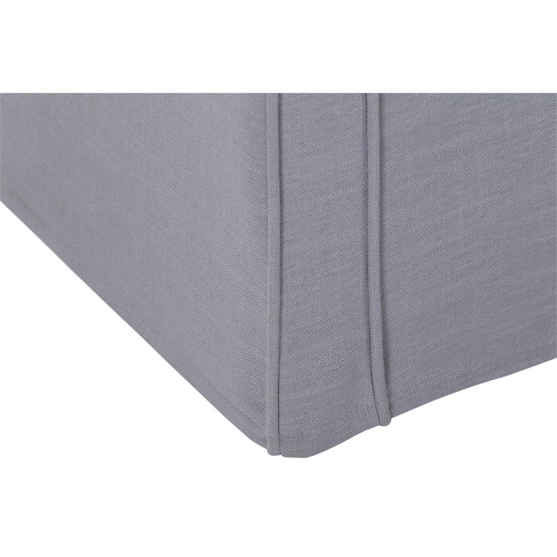 Yazmin  Bench  Light  Gray  Linen  Upholstered  Piping  Details