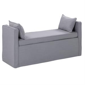 Yazmin  Bench  Light  Gray  Linen  Upholstered  Piping  Details