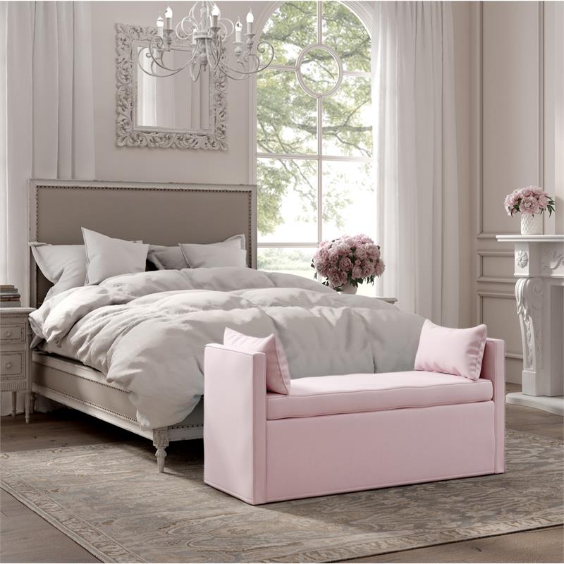 Yazmin  Bench  Light  Pink  Upholstered  Piping  Details