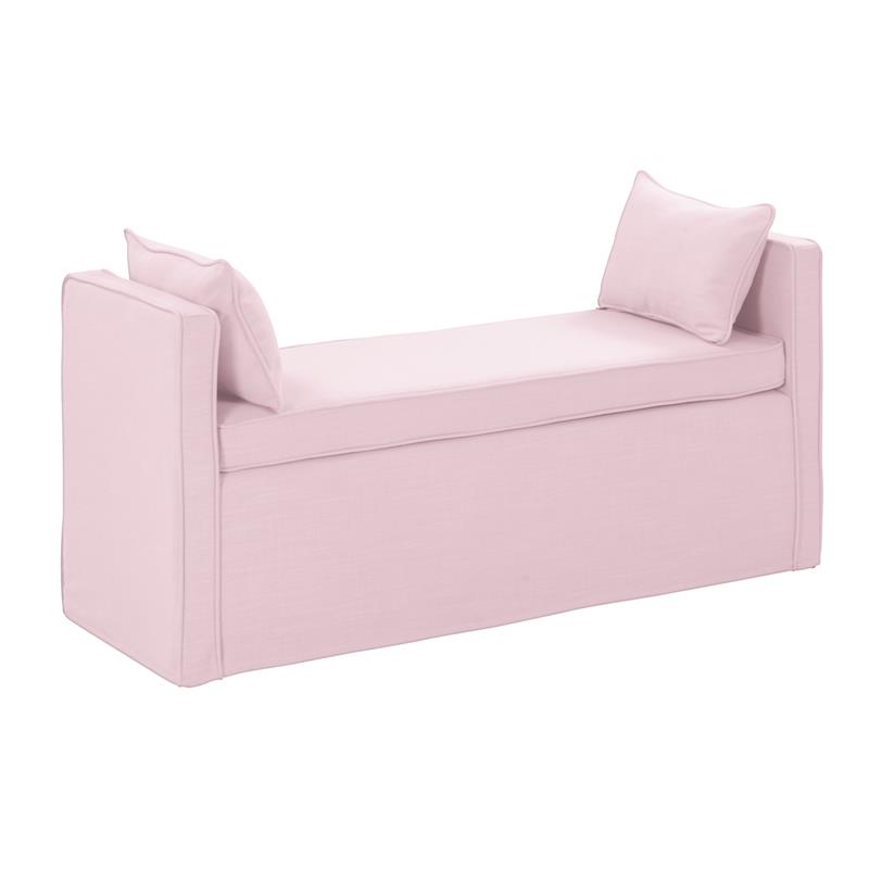 Yazmin  Bench  Light  Pink  Upholstered  Piping  Details