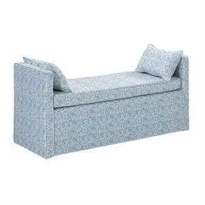 Yazmin  Bench  Indes  Blue  Ground  Linen  Upholstered  Piping  Details