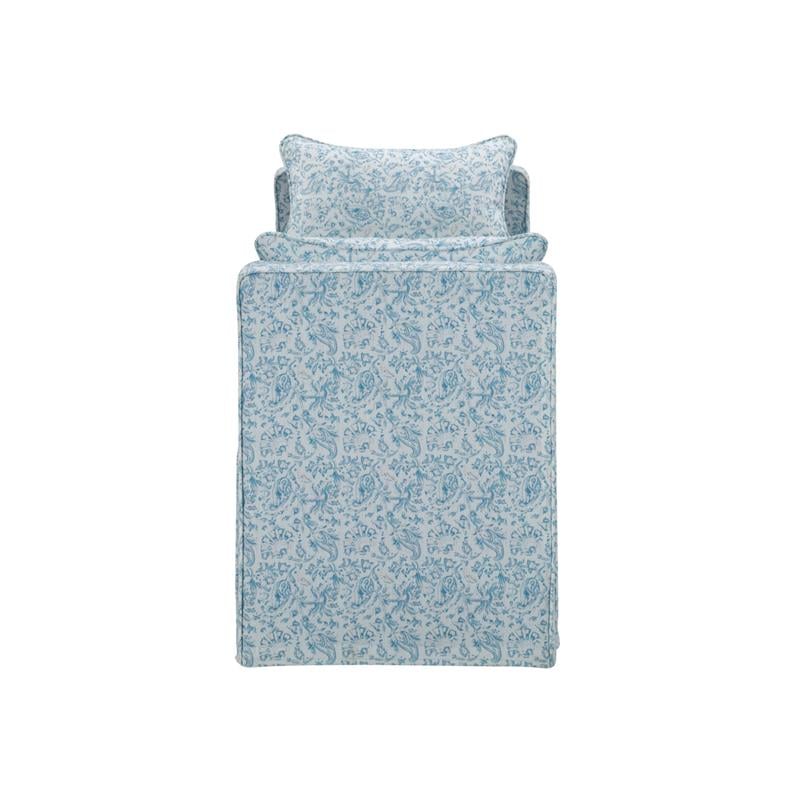 Yazmin  Bench  Indes  Blue  Ground  Linen  Upholstered  Piping  Details