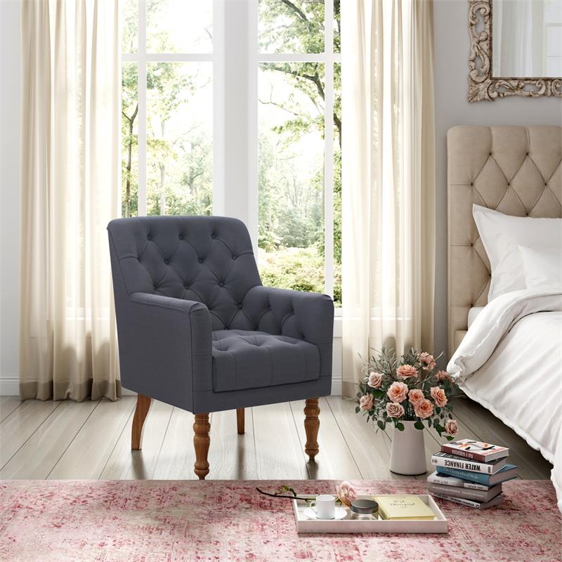 Rayleigh  Accent  Chair Dark  Gray  Linen  Upholstered  Flared  Arms