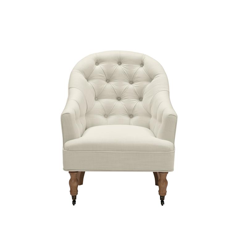 Jamiyah  Accent  Chair  Cream  White  Linen  Upholstered  Curved  Back