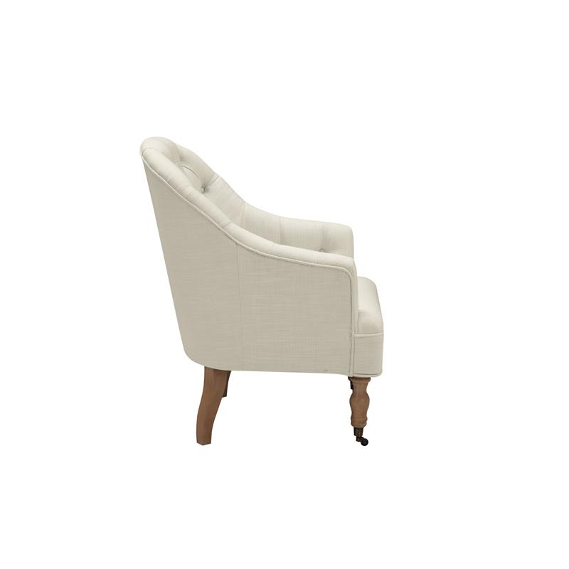Jamiyah  Accent  Chair  Cream  White  Linen  Upholstered  Curved  Back