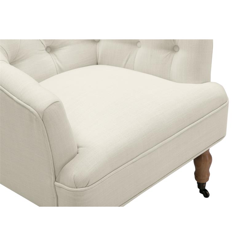 Jamiyah  Accent  Chair  Cream  White  Linen  Upholstered  Curved  Back