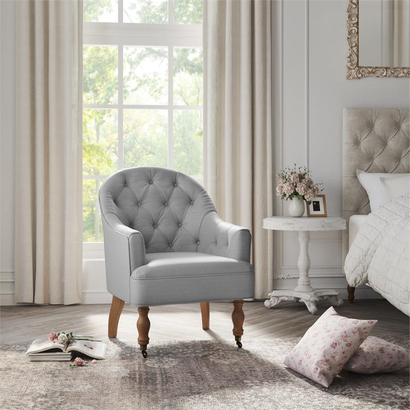 Jamiyah  Accent  Chair  Gray  Linen  Upholstered  Curved  Back