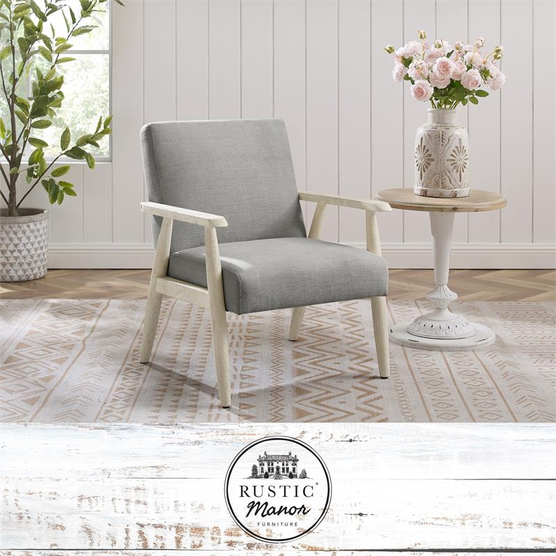 Alton  Armchair  Gray/Cream  Linen  Upholstered  Square  Arms