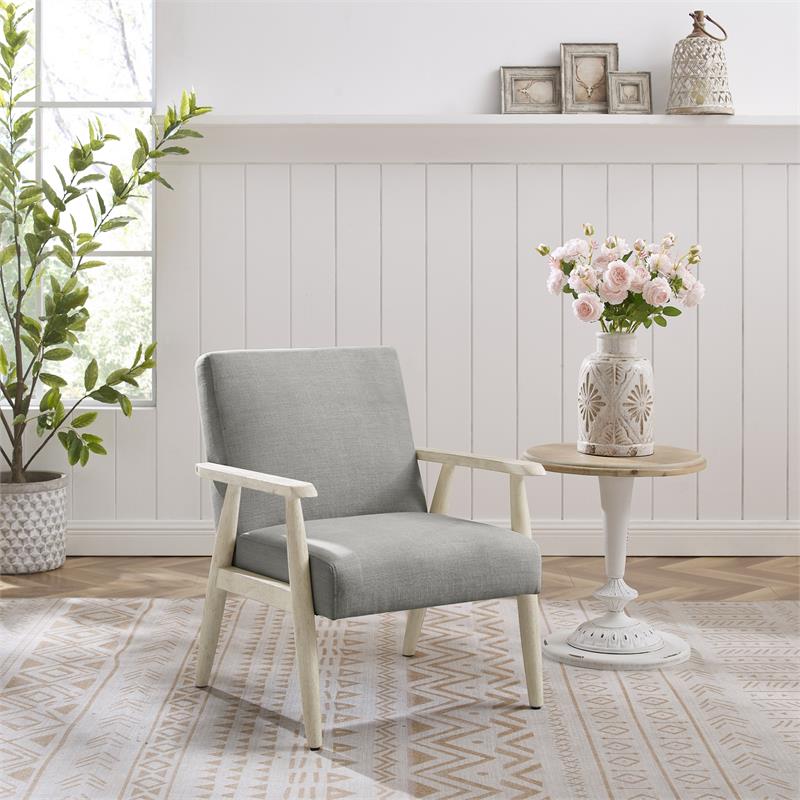 Alton  Armchair  Gray/Cream  Linen  Upholstered  Square  Arms