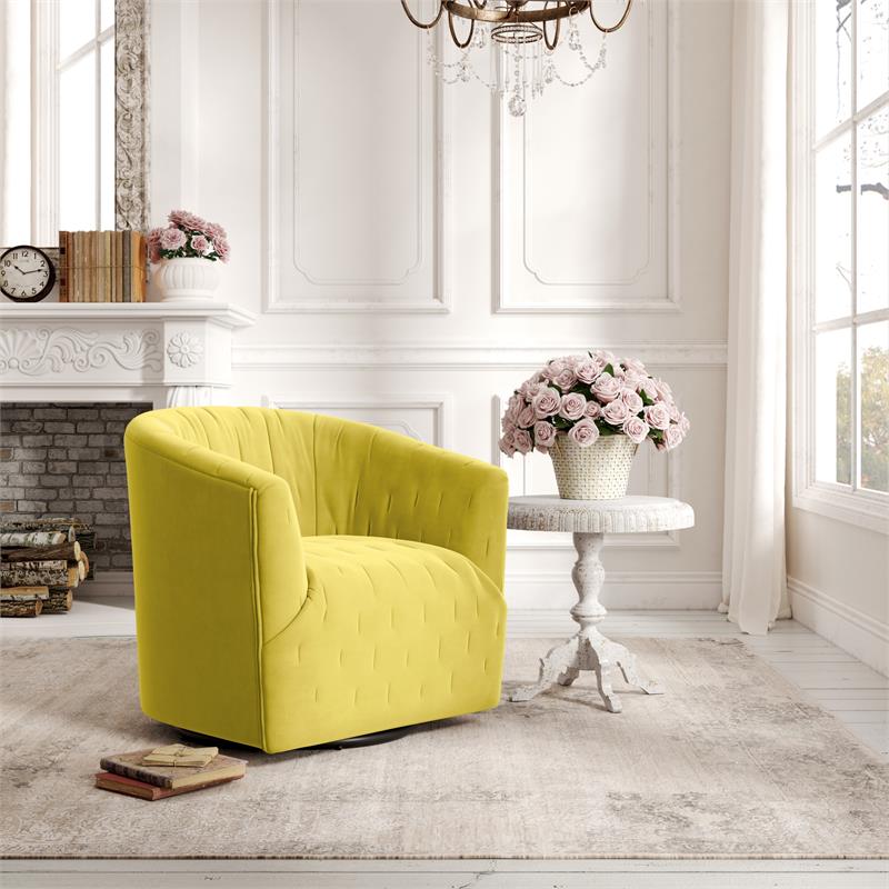 Grecia  Accent  Chair  Yellow  Velvet  Upholstered  Tufted