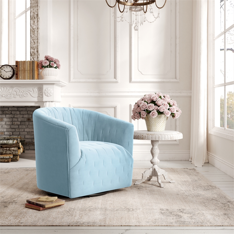 Grecia  Accent  Chair  Light  Blue  Velvet  Upholstered  Tufted