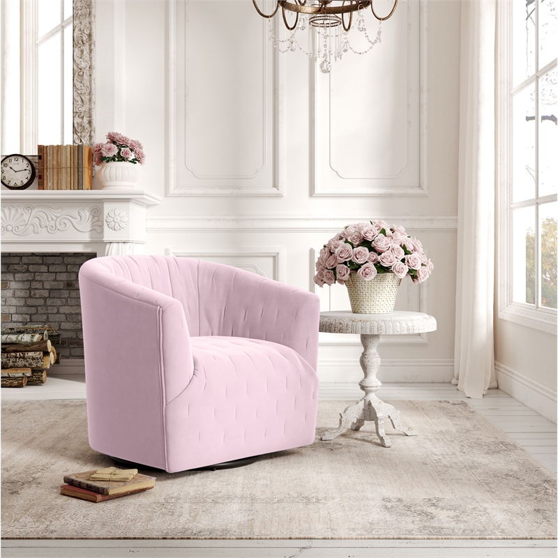 Grecia  Accent  Chair  Blush  Velvet  Upholstered  Tufted
