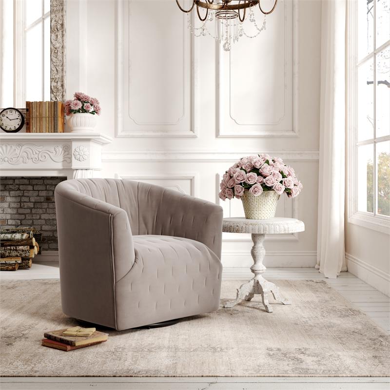 Grecia  Accent  Chair  Taupe  Velvet  Upholstered  Tufted