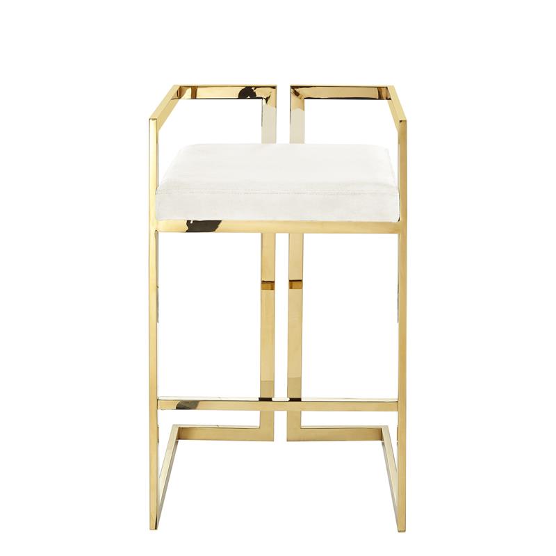 Kamiya  Bar  Stool  Cream White/Gold Velvet  Geometric  Frame  Upholstered