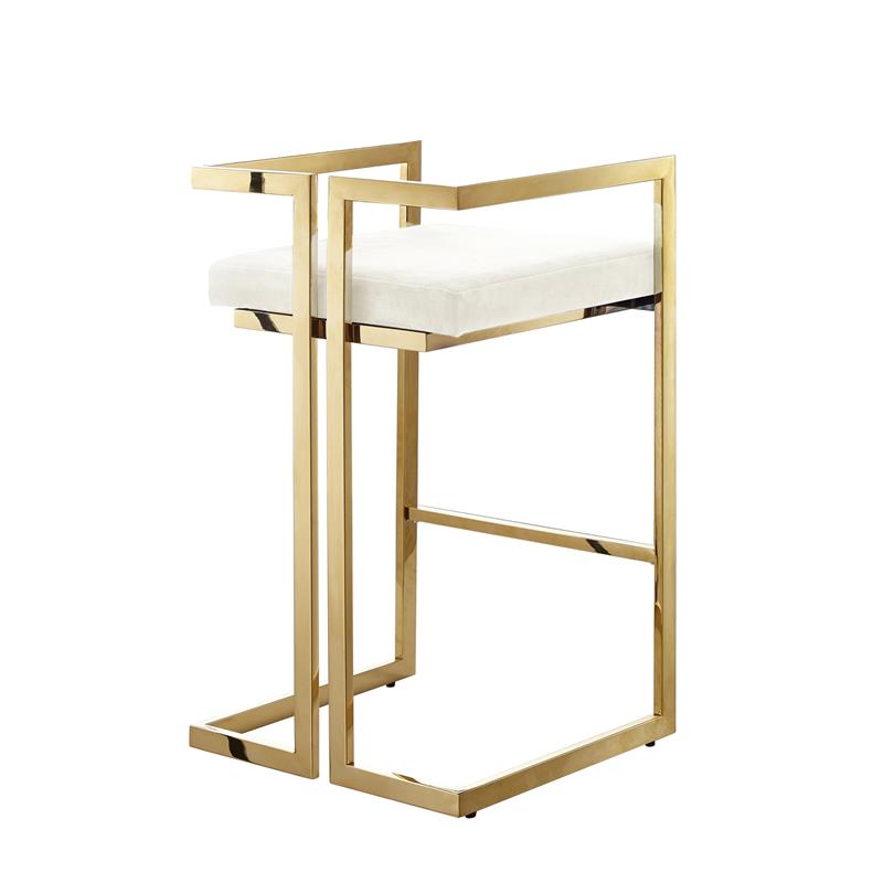 Kamiya  Bar  Stool  Cream White/Gold Velvet  Geometric  Frame  Upholstered
