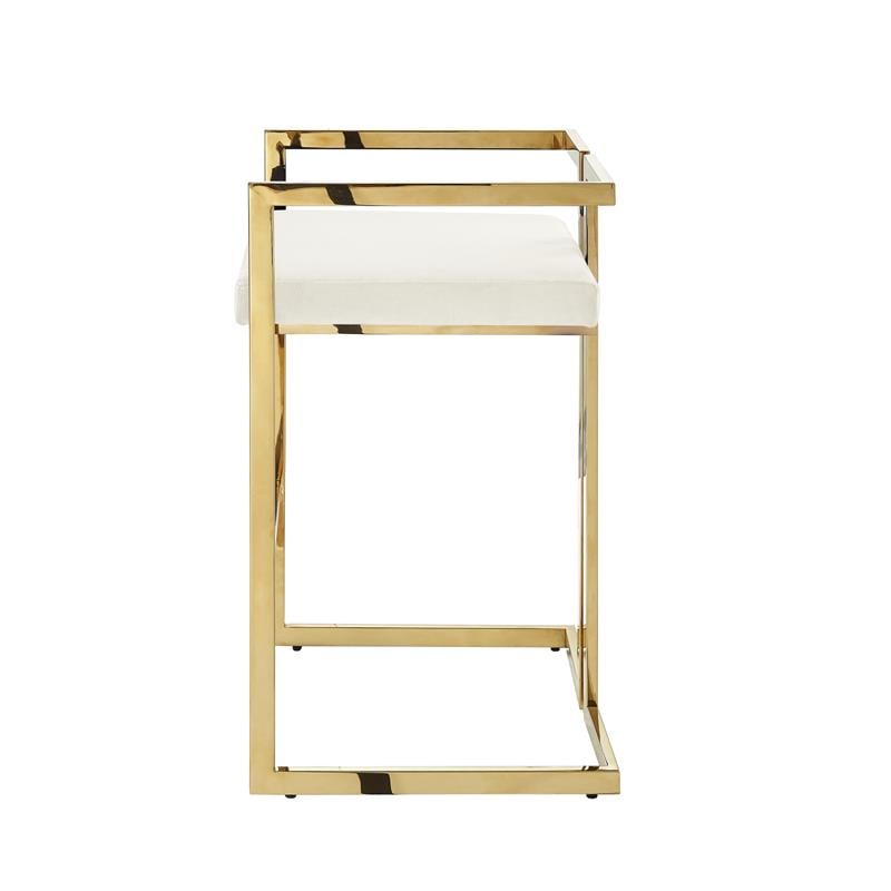 Kamiya  Bar  Stool  Cream White/Gold Velvet  Geometric  Frame  Upholstered
