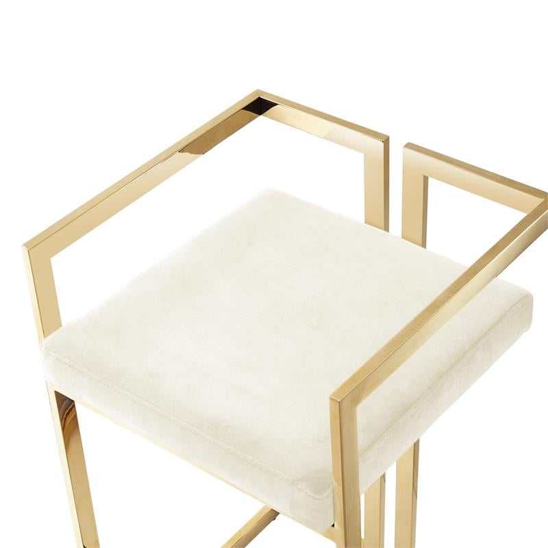 Kamiya  Bar  Stool  Cream White/Gold Velvet  Geometric  Frame  Upholstered