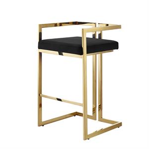 Kamiya Bar Stool Black/Gold Velvet  Geometric Frame Upholstered