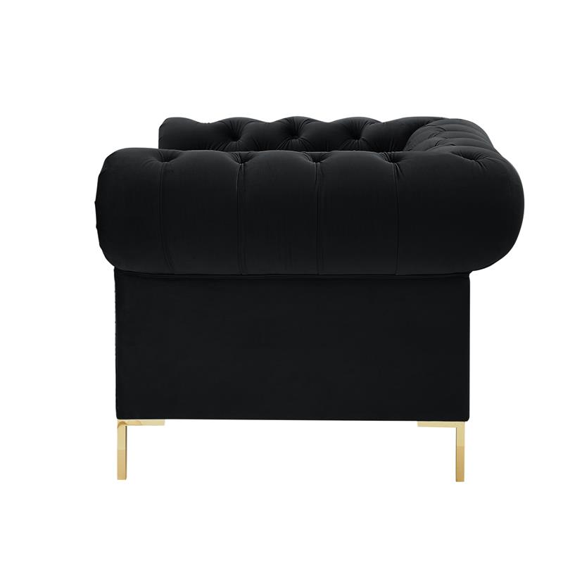 Arlette Club Chair Black Velvet Button Tufted Gold Nailhead Trim Sinuous Springs