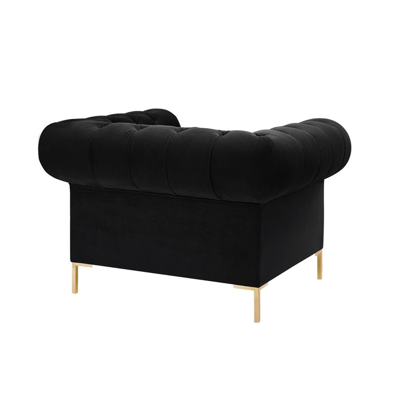 Arlette Club Chair Black Velvet Button Tufted Gold Nailhead Trim Sinuous Springs
