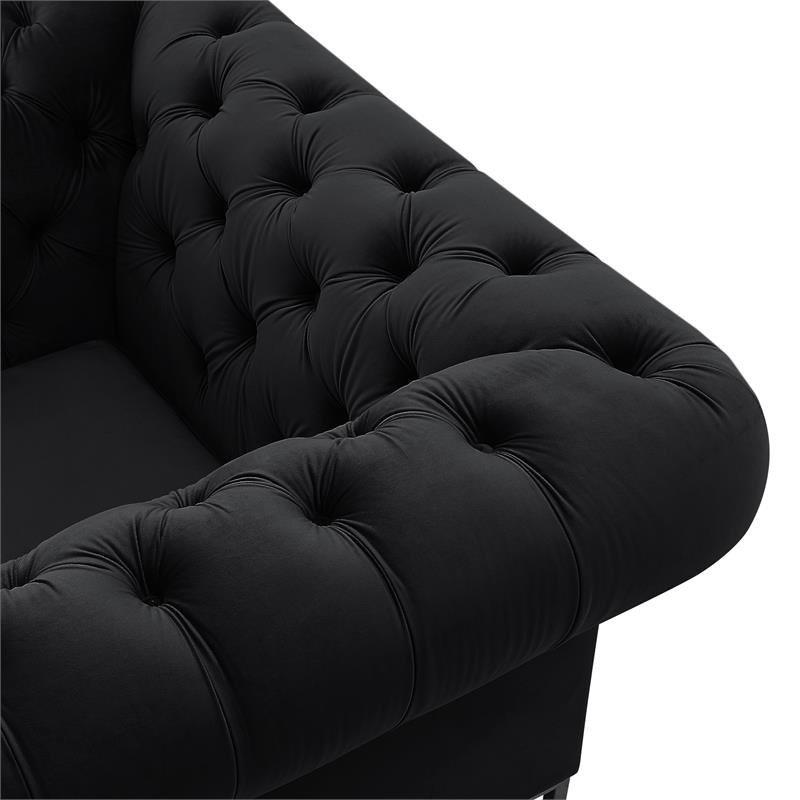 Arlette Club Chair Black Velvet Button Tufted Gold Nailhead Trim Sinuous Springs