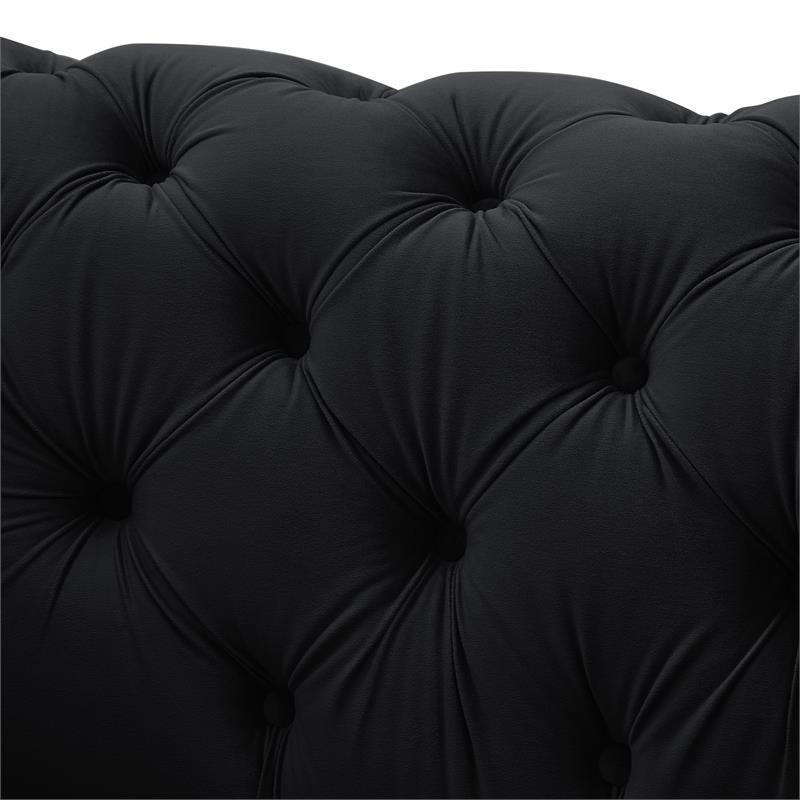 Arlette Club Chair Black Velvet Button Tufted Gold Nailhead Trim Sinuous Springs