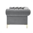 Arlette Club Chair Gray Velvet Button Tufted Gold Nailhead Trim Sinuous Springs