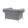 Arlette Club Chair Gray Velvet Button Tufted Gold Nailhead Trim Sinuous Springs