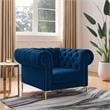 Arlette Club Chair Navy Velvet  Button Tufted Gold Nailhead Trim Sinuous Springs