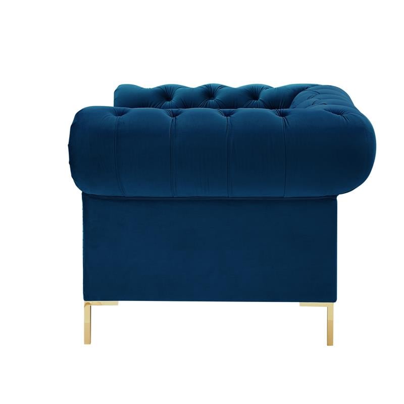 Arlette Club Chair Navy Velvet  Button Tufted Gold Nailhead Trim Sinuous Springs