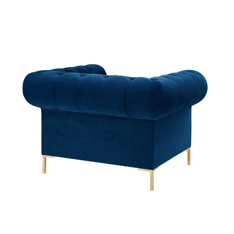 Arlette Club Chair Navy Velvet  Button Tufted Gold Nailhead Trim Sinuous Springs