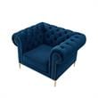 Arlette Club Chair Navy Velvet  Button Tufted Gold Nailhead Trim Sinuous Springs