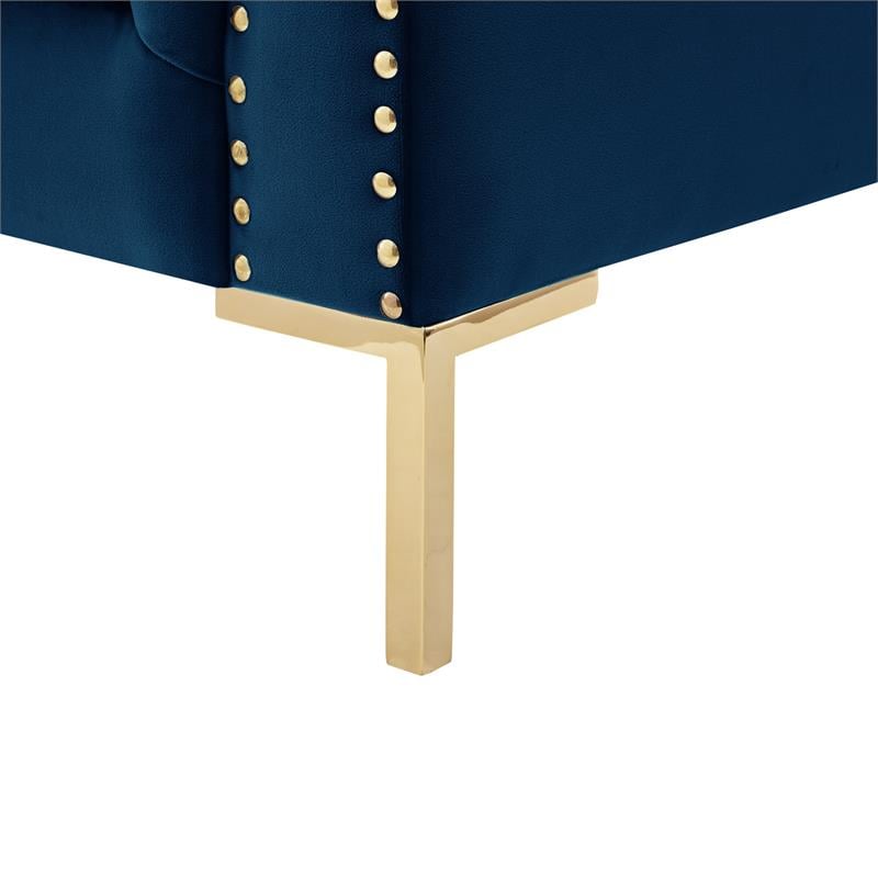 Arlette Club Chair Navy Velvet  Button Tufted Gold Nailhead Trim Sinuous Springs